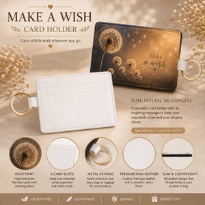 Dandelion Make a Wish Card Holder I Saffiano Leather Card Holder I Floral Wallet I Minimalist Card Case I Gift for Her