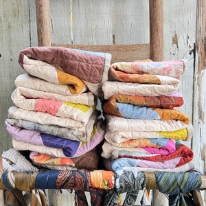 Handmade Quilted Throw Pillow, Organic Cotton, Mini Art Quilt Pillow Cover, Rainbow Pillow 118 image 10