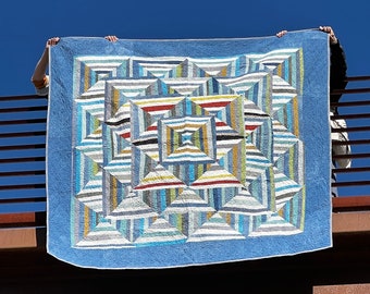 Handmade Quilt, Quilted Wall Hanging, Hand-Dyed Organic Cotton Quilt, Art Quilt, Queen Sized Bed Quilt #086