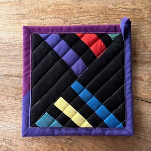 Quilted Pot Holder, Modern Table Trivet, Mini Art Quilt #111