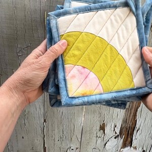 Quilted Pot Holder, Modern Table Trivet, Hand-Dyed Organic Cotton, Hot Plate, Mini Art Quilt 119 image 2