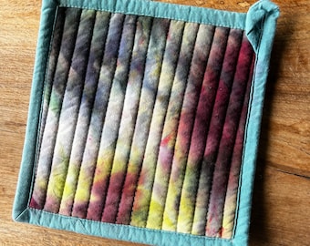 Quilted Pot Holder, Modern Table Trivet, Hand-Dyed, Organic Cotton, Hot Pad, Ice Dyed #076