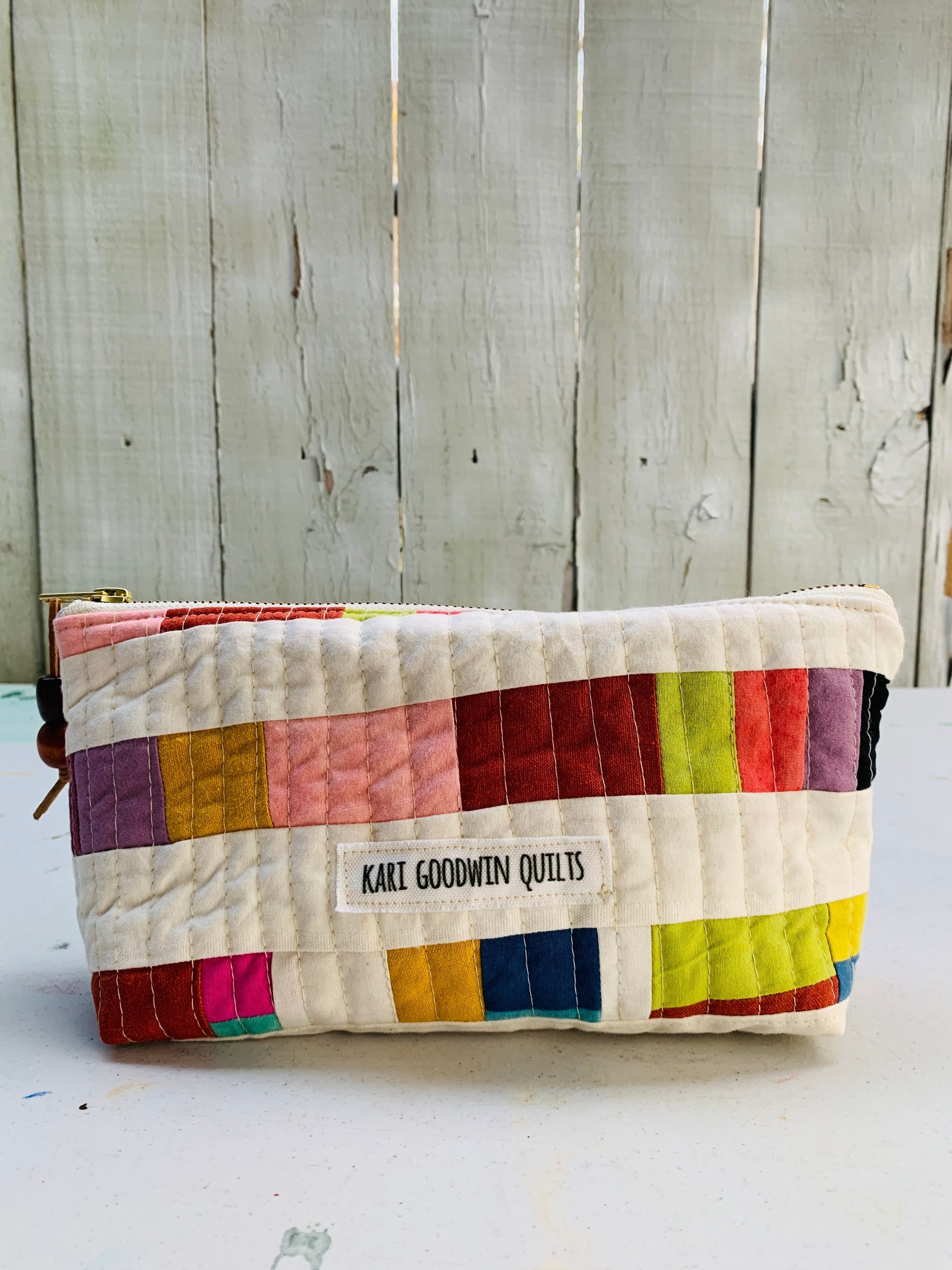 Quilted Pencil Pouch One of a Kind Zipper Pouch Hand-dyed 