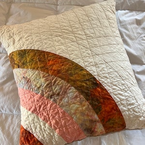 Quilted Throw Pillow, Organic Cotton, Handmade Cushion, Mini Art Quilt Pillow Cover, Rainbow Pillows #109