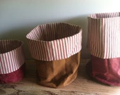 LARGE Waxed Organic Canvas Bucket Bag with Pretty Cotton Liner - Nesting Fabric Bins