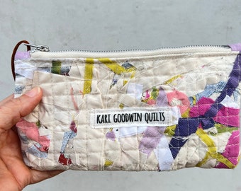 Quilted Pencil Pouch, One of a Kind, Zipper Pouch, Hand-Dyed Organic Cotton Wallet #067