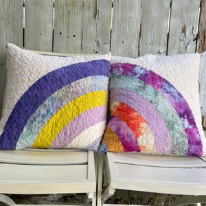 Handmade Quilted Throw Pillow, Organic Cotton, Mini Art Quilt Pillow Cover, Rainbow Pillow 118 image 8