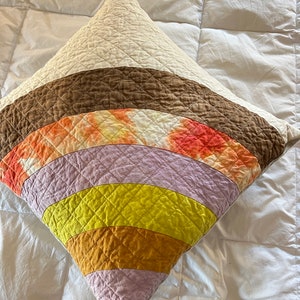 Quilted Throw Pillow, Organic Cotton, Handmade Cushion, Mini Art Quilt Pillow Cover, Rainbow Pillows #114