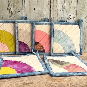 Quilted Pot Holder, Modern Table Trivet, Hand-Dyed Organic Cotton, Hot Plate, Mini Art Quilt 119 image 5