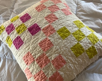 Quilted Throw Pillow, Organic Cotton, Handmade Cushion, Mini Art Quilt Pillow Cover, Rainbow Pillows #116