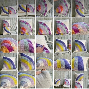 Handmade Quilted Throw Pillow, Organic Cotton, Mini Art Quilt Pillow Cover, Rainbow Pillow 118 image 7