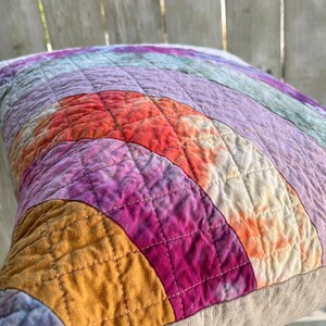 Handmade Quilted Throw Pillow, Organic Cotton, Mini Art Quilt Pillow Cover, Rainbow Pillow 118 image 1