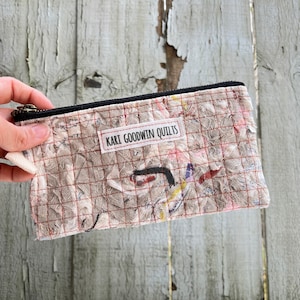 Quilted Pencil Pouch, One of a Kind, Zipper Pouch, Hand-Dyed Organic Cotton Wallet #072