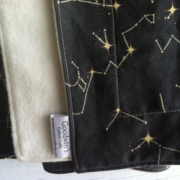 Organic Cotton Fleece Baby Blanket, Organic Cotton Baby Blanket, Black Constellation Map Print