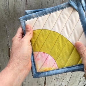 Quilted Pot Holder, Modern Table Trivet, Hand-Dyed Organic Cotton, Hot Plate, Mini Art Quilt 119 image 7