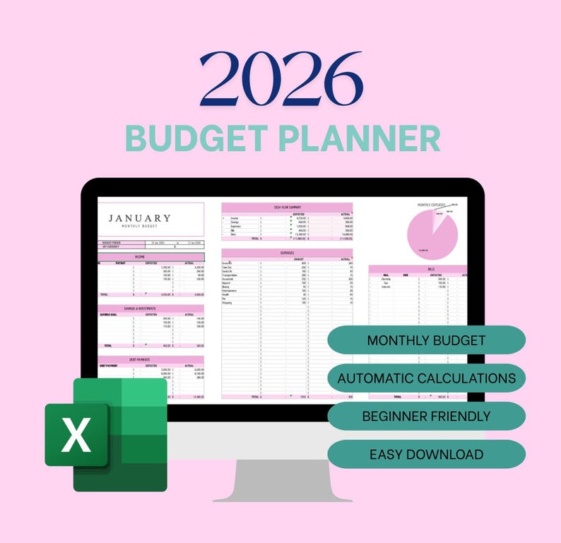 Ultimate 2026 Budget Planner Excel – for Budgeting, Expense Tracking