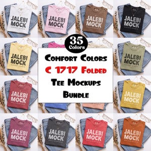 35x Comfort Color 1717 Folded Tshirt Mockups Bundle | 1717 Folded Flatlay Tshirt Mockups | Comfort Color Tees Display | Cozy Boho Lifestyle