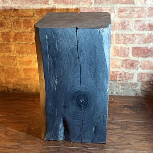 Reclaimed Pine Block Side Table – Sculptural Pedestal Stool – Solid Wood Coffee Table / Nightstand
