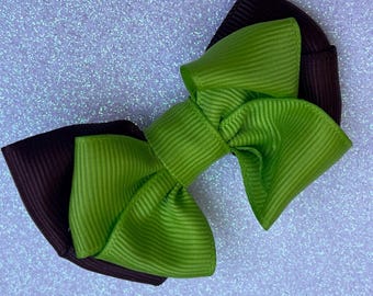 Green and Navy Hair Bow | Classic Grosgrain Layered Bow | Girls Hair Clip | Boutique Style Hair Accessory | Free Shipping