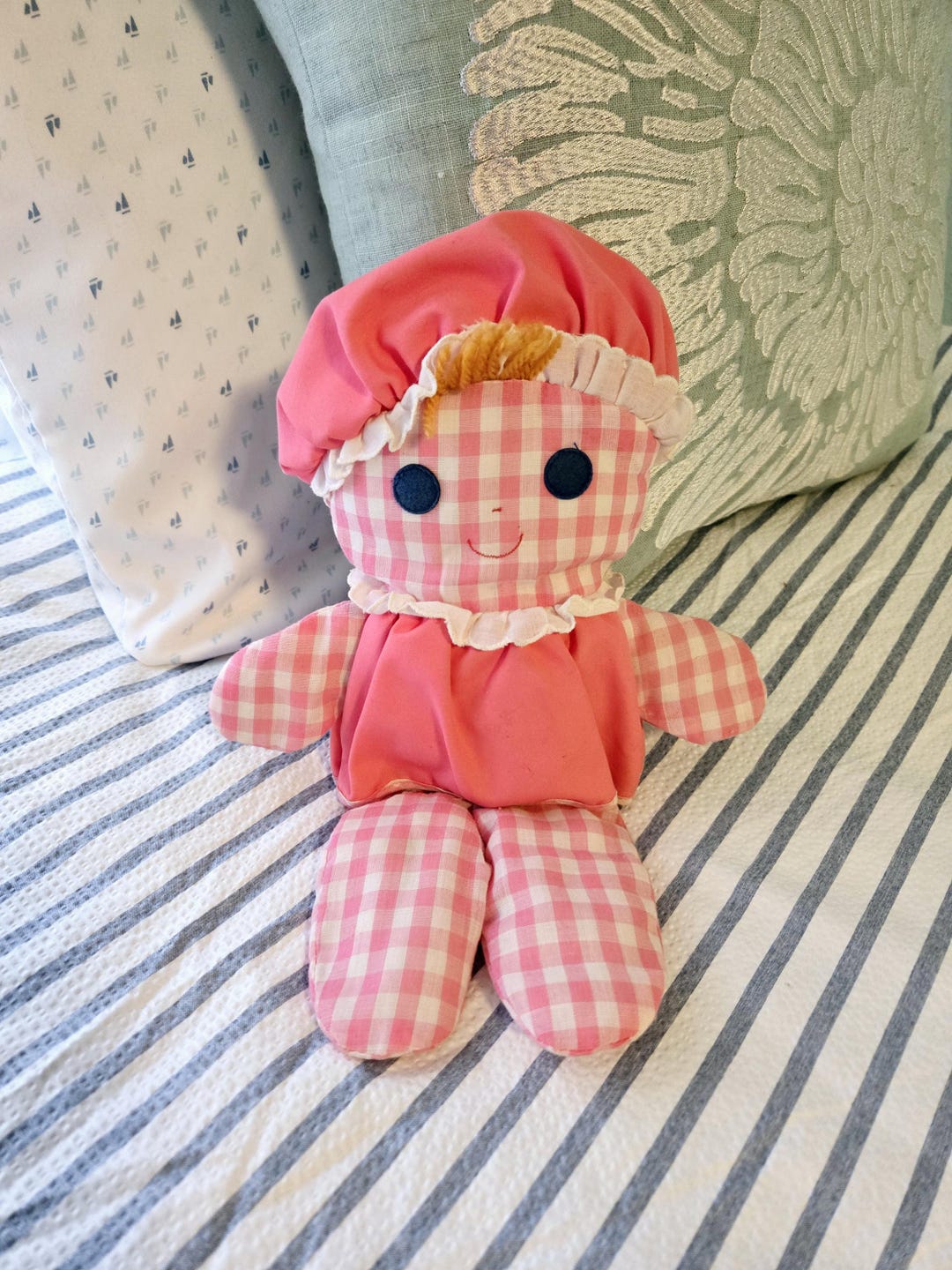Vintage 1975 Pink Gingham Checked LOLLY Rattle Rag Doll by Fisher Price ...