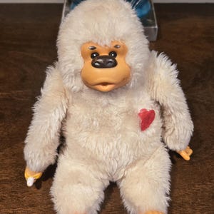 Vintage Thumb Sucking Rubber Faced Baby Gorilla Stuffed Plush Toy Doll by Commonwealth Toys Made in Taiwan