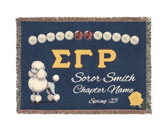 Sigma Gamma Rho Sorority, Inc. Woven Blanket | Personalizable D9 SGRho Poodle & Pearls Throw