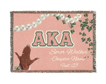 Personalized Alpha Kappa Alpha Sorority Woven Blanket, D9 Throw
