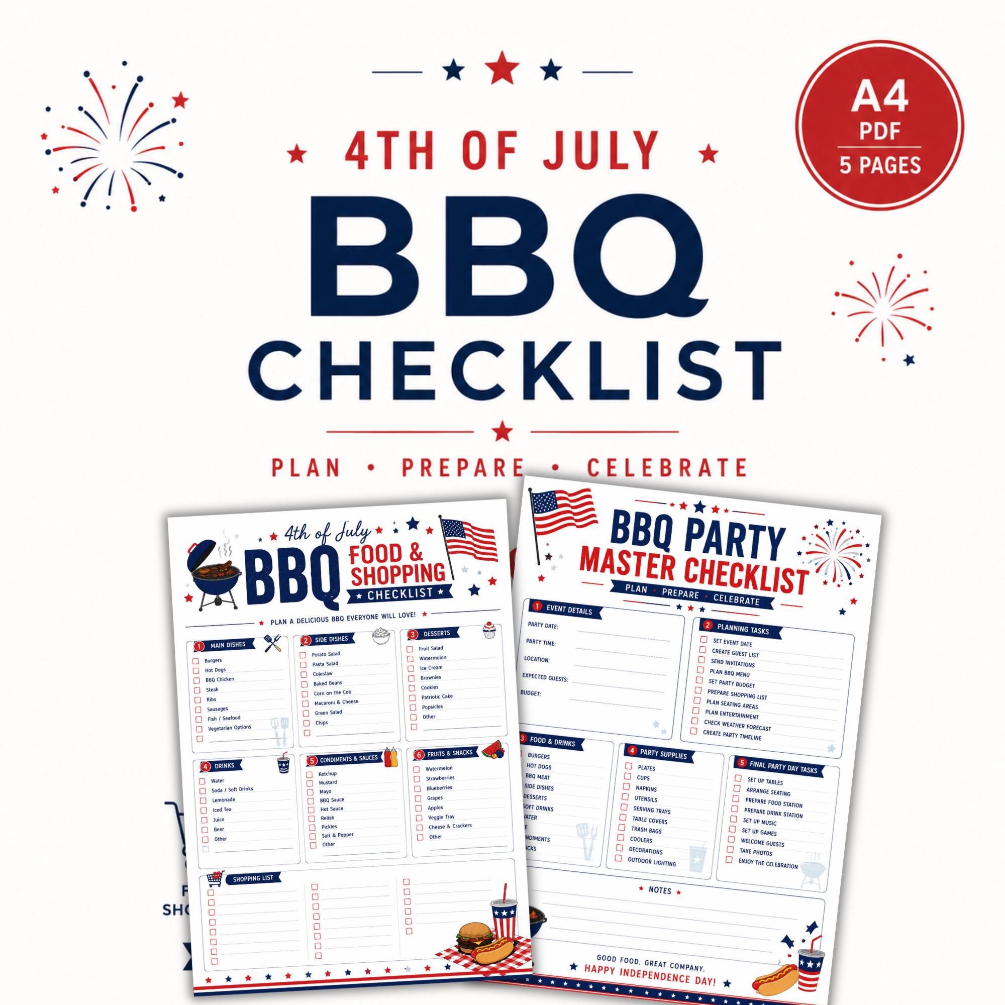 4th of July BBQ Checklist Printable | Independence Day Party Planner ...