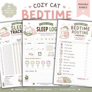 Schlaftagebuch-Set zum Ausdrucken | Kuschelkatzen-Schlaftracker | Checkliste für die Abendroutine | Schlaftagebuch (PDF) | Planer für besseren Schlaf | Selbstfürsorge-Tagebuch