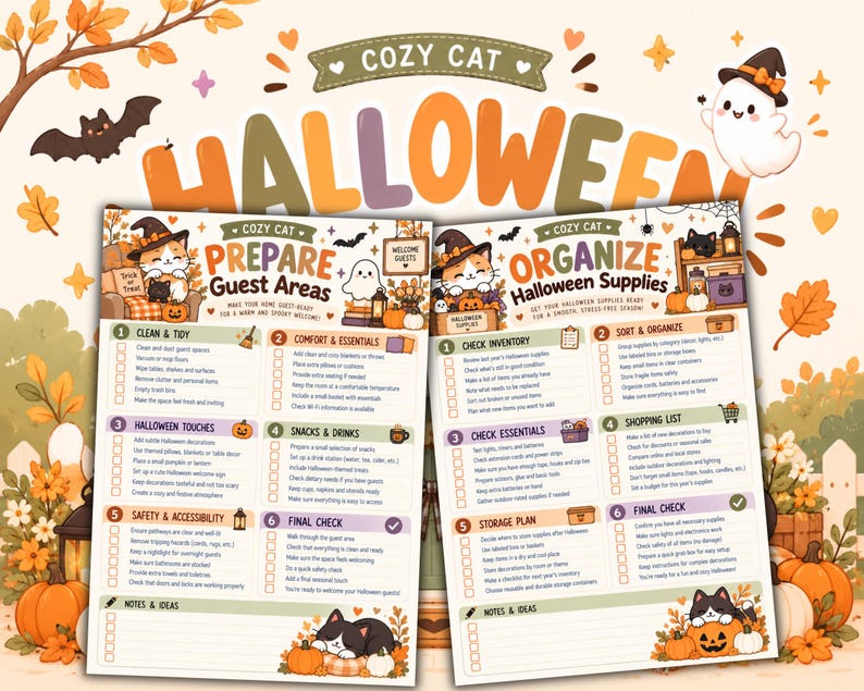 Task. Check Cartoon Cozy Cat Halloween Home Prep Checklist, Printable Halloween Planner ...