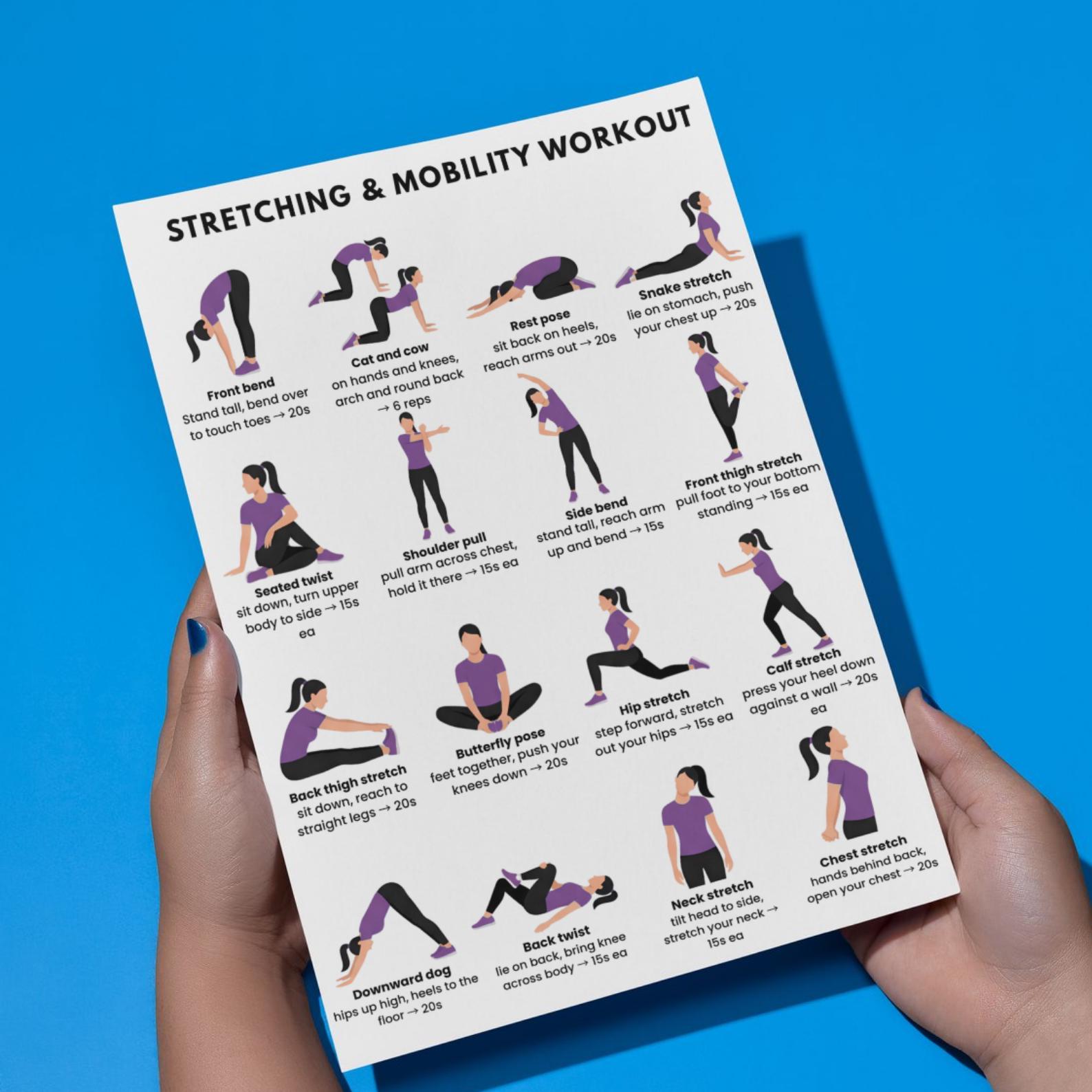 Stretching & Mobility Workout Printable Poster – 16 Flexibility ...
