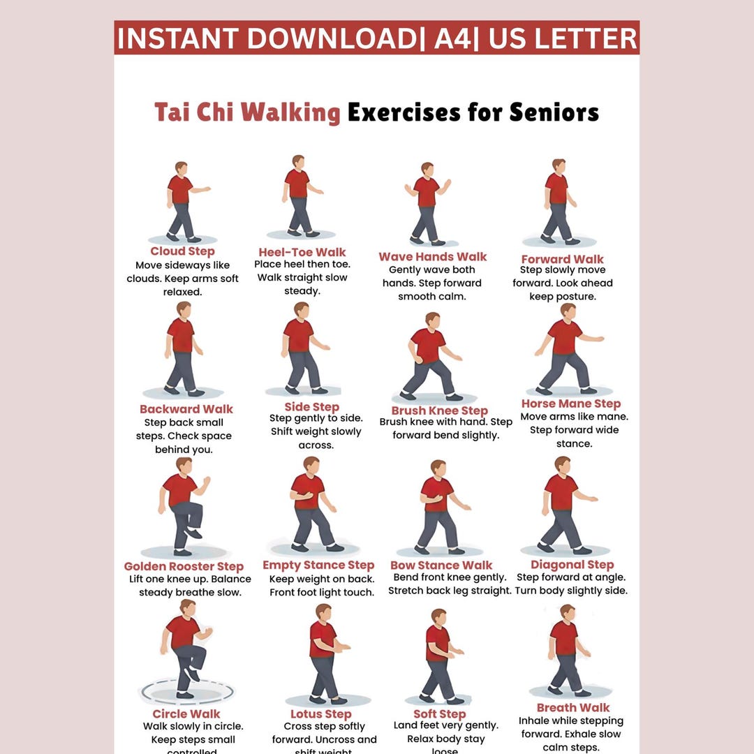 Simiple Walking Routine Printable Tai Chi Walking Exercises for Seniors | Safe Walking Routine ...