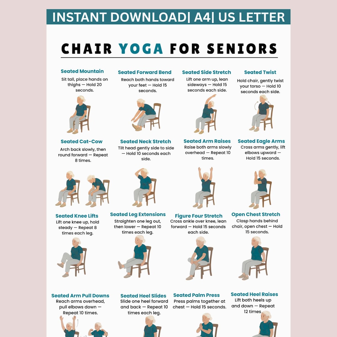 Chair Yoga for Seniors – Chair Workout Routine ,printable Seated Yoga