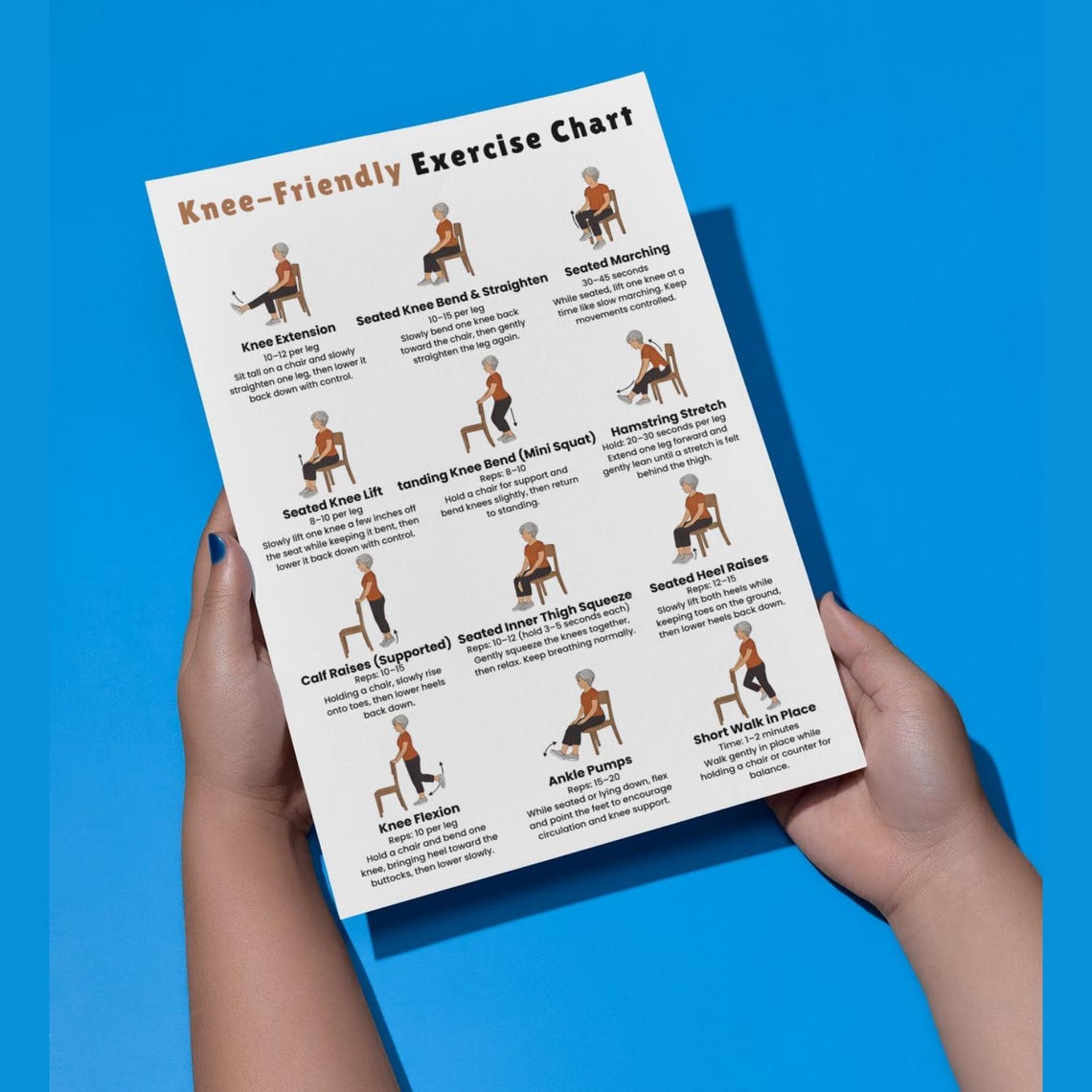 Knee Exercises for Seniors Printable, Gentle Knee Strength & Mobility ...