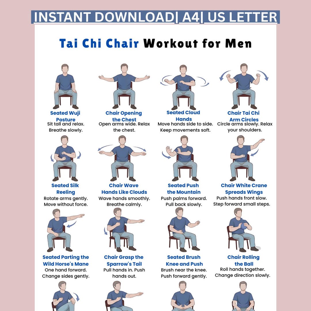 Printable Tai Chi Chair Workouts for Men Seated Home Workout for