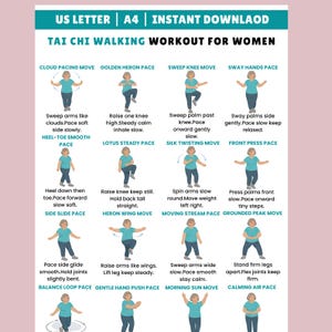 Women Tai Chi Walking Workout, Seniors Tai Chi Walking, Printable Tai Chi Walking Chart, Senior Exercise PDF Guide