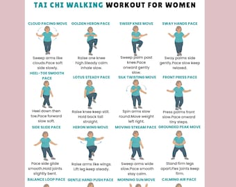 Ejercicios de Tai Chi para mujeres, Tai Chi para personas mayores, Tabla de Tai Chi, Ejercicios de Tai Chi para personas mayores (imprimibles), PDF de ejercicios