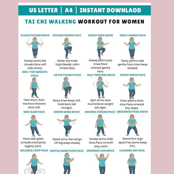 Women Tai Chi Walking Workout, Seniors Tai Chi Walking, Chart Tai Chi Walking, Seniors Tai Chi Exercises for Printable, Exercise Pdf