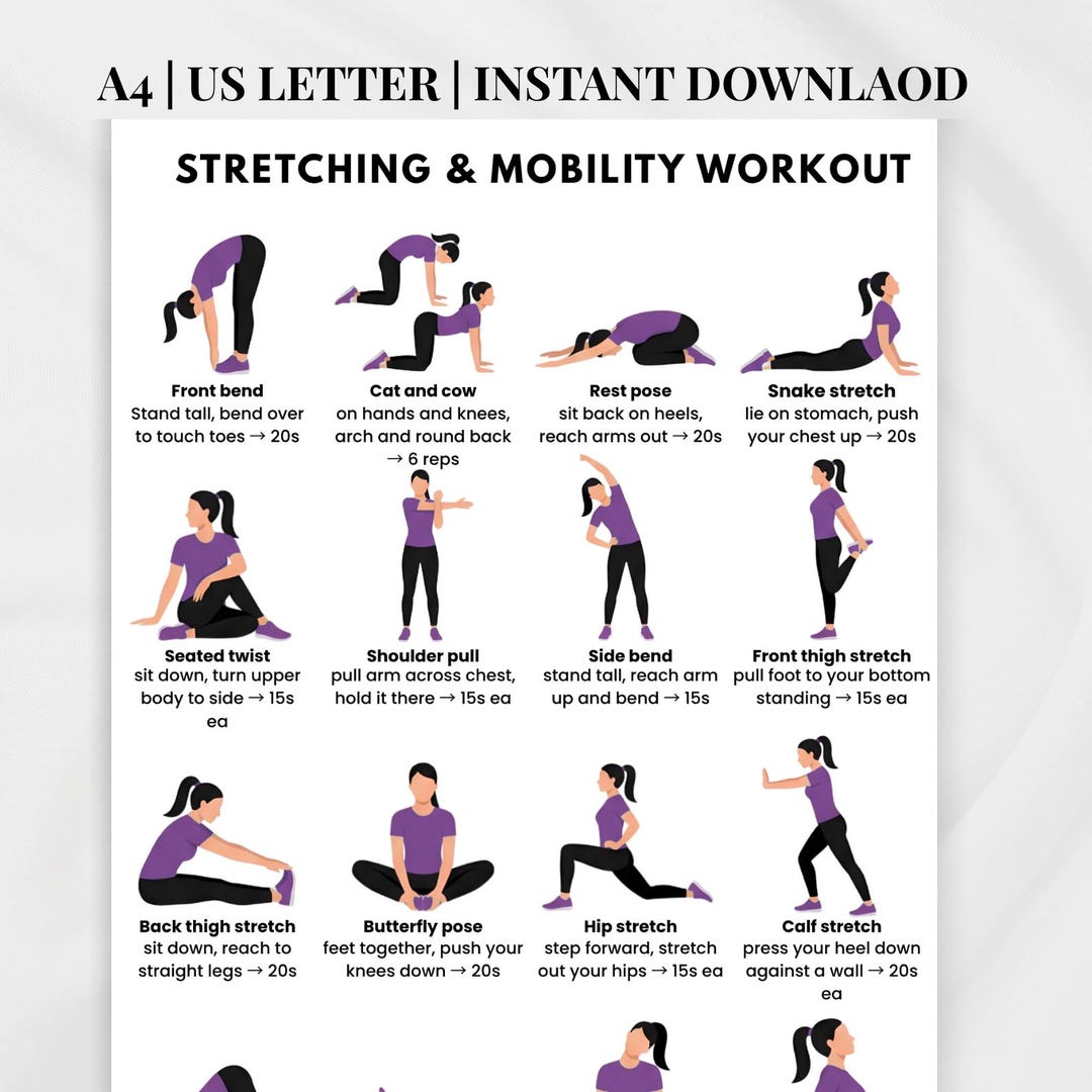 Full Stretching Mobility Routine Stretching & Mobility Workout Printable Poster – 16 Flexibility ...