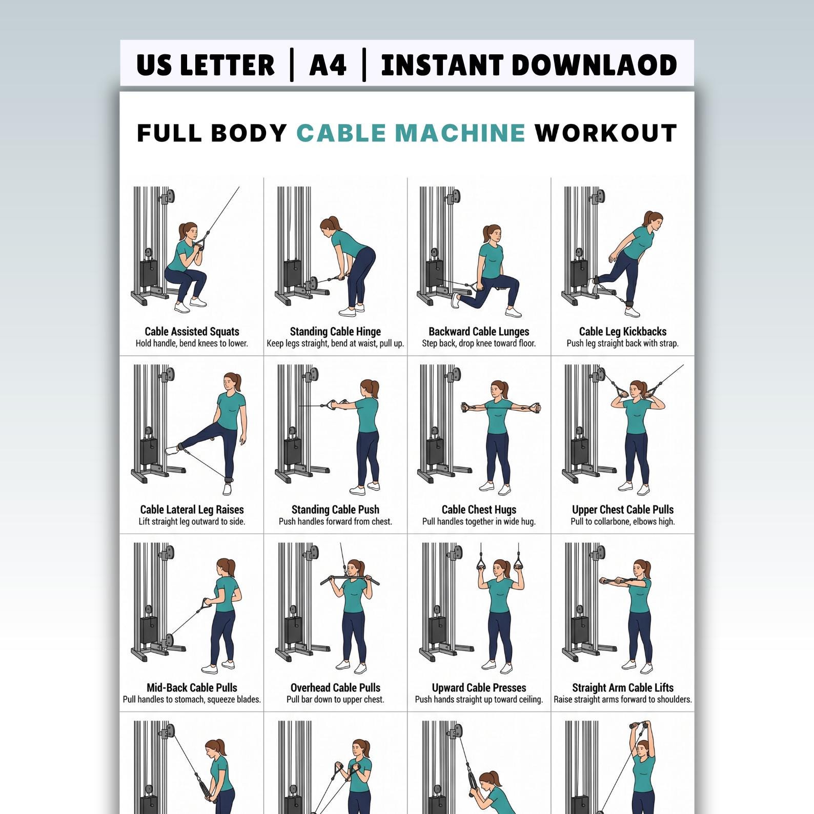 Full Body Cable Machine Workout Printable, Cable Machine Exercises ...