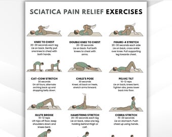 Sciatica Pain Relief Exercises Printable PDF , Sciatic Nerve Mobility Chart , Lower Back & Nerve Stretch Routine