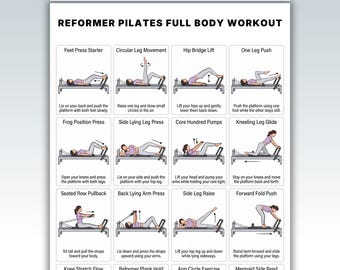 Entrenamiento de cuerpo completo con Pilates Reformer (PDF imprimible) / Tabla de ejercicios con Pilates Reformer / Guía de rutina de Pilates en estudio en casa / Entrenamiento en casa para mujeres