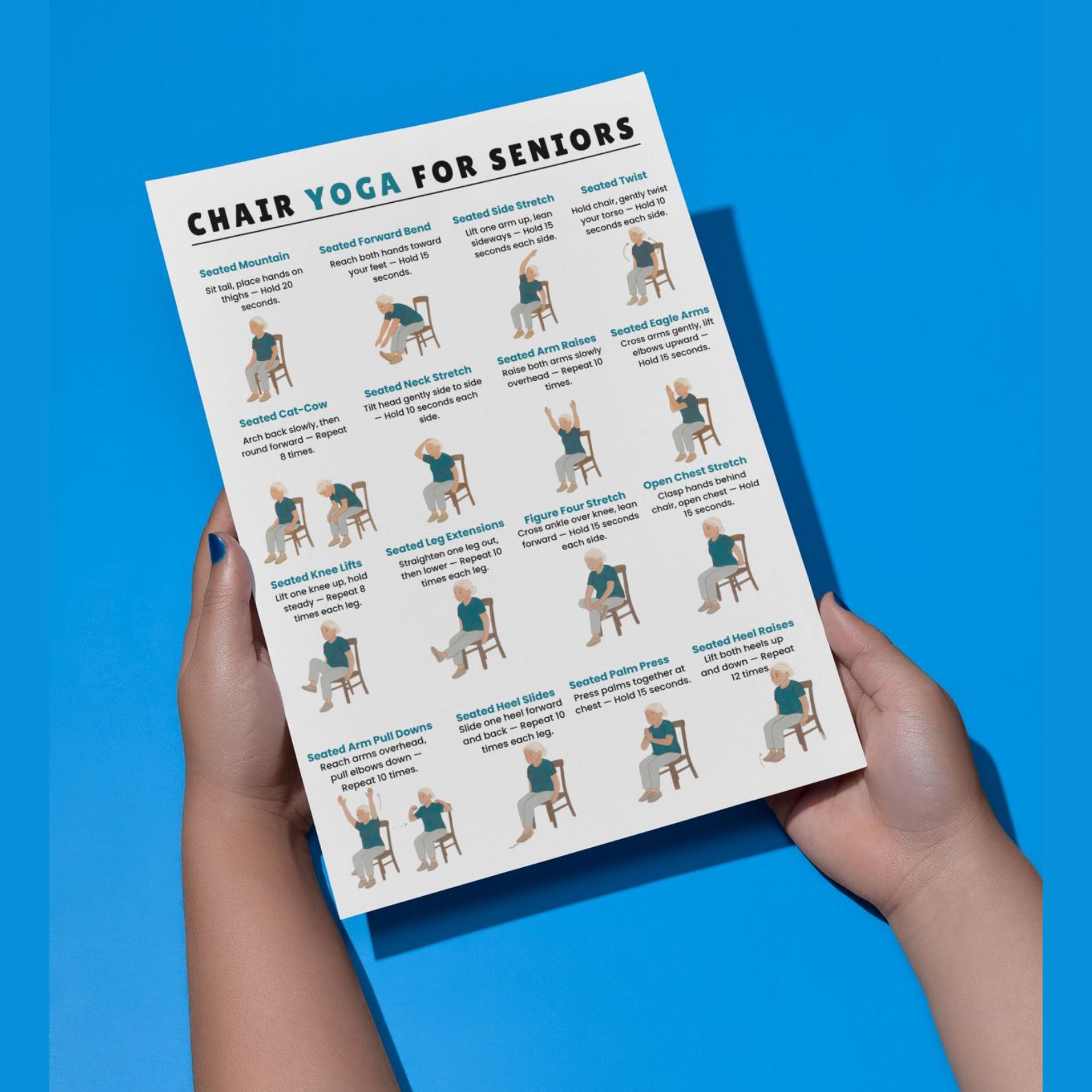 Chair Yoga for Seniors – Chair Workout Routine ,printable Seated Yoga