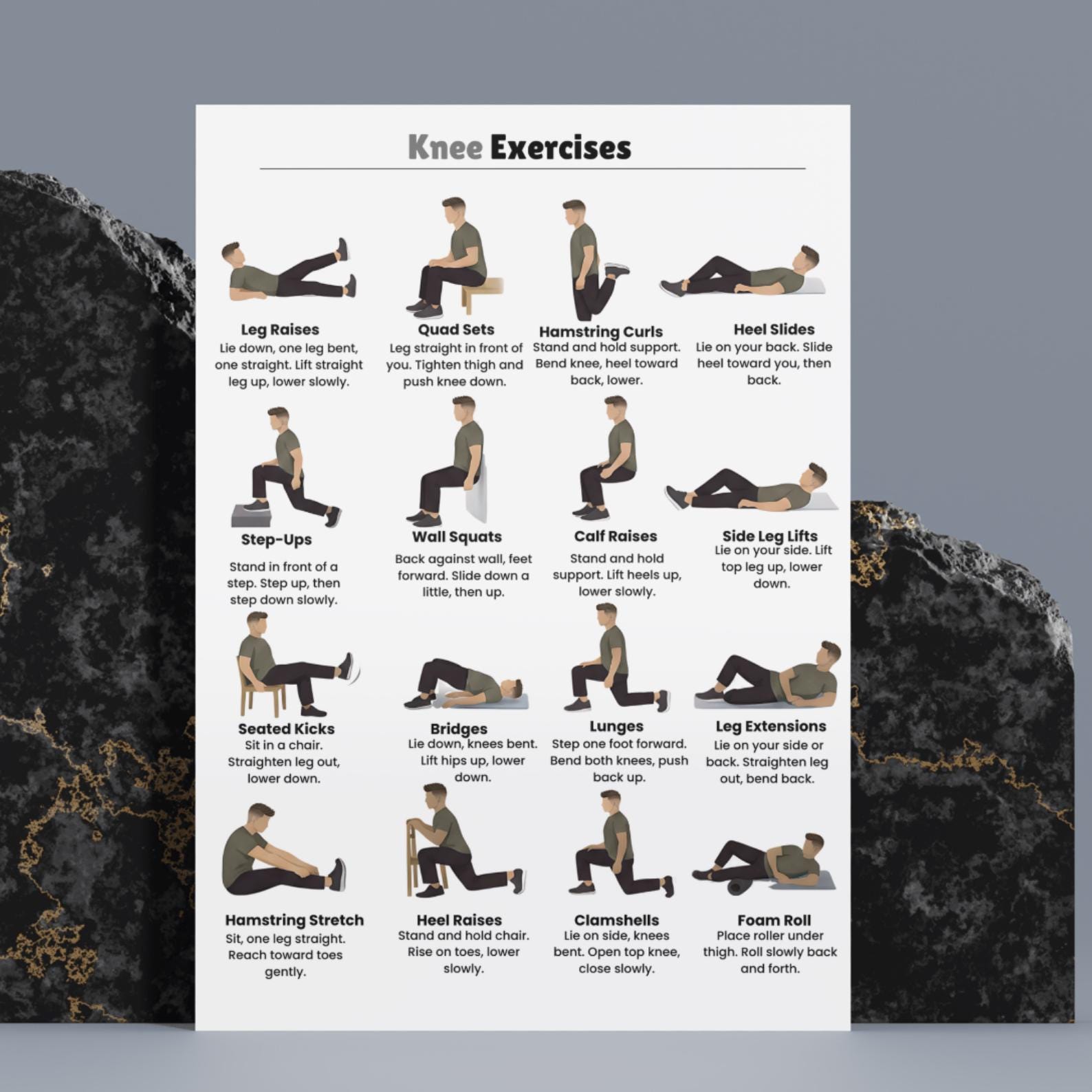 Knee Exercises Chart Printable, Knee Friendly Poster, Senior Workout ...