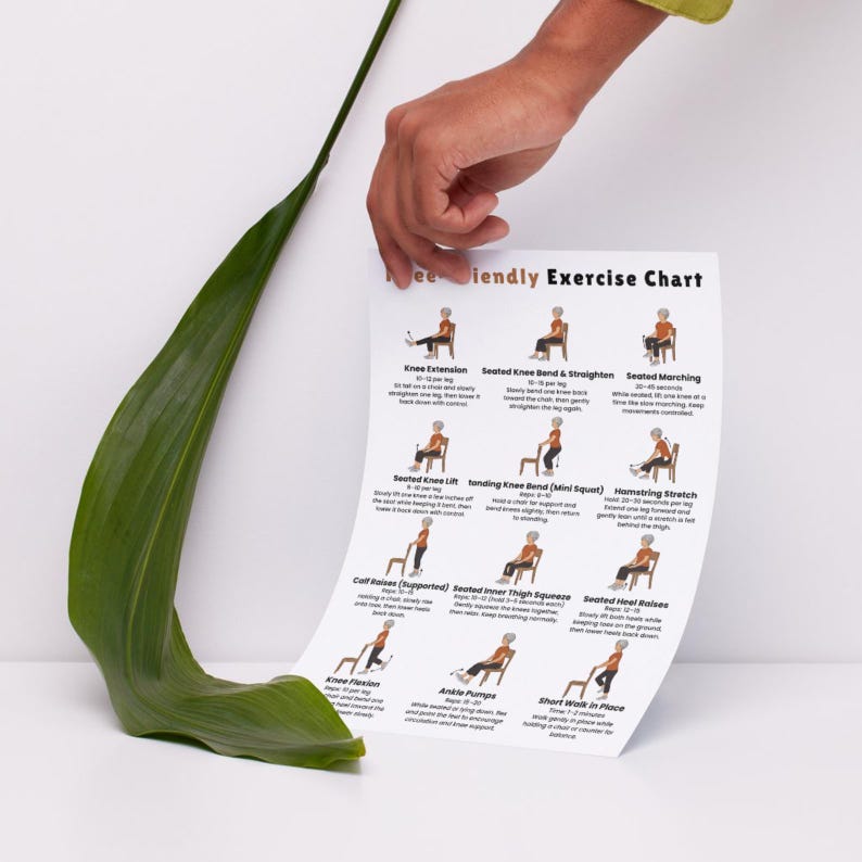 Knee Exercises for Seniors Printable, Gentle Knee Strength & Mobility ...