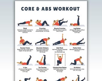 Rutina de ejercicios abdominales para hombres (imprimible) / Póster de ejercicios abdominales / Decoración de pared para gimnasio en casa / Tabla de ejercicios con 16 ejercicios / Guía de fitness digital descargable