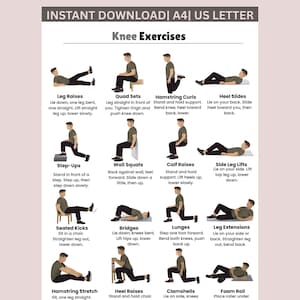 Knee Exercises Chart Printable, Knee Friendly Poster, Senior Workout Routines, Home Workout Plan Pdf