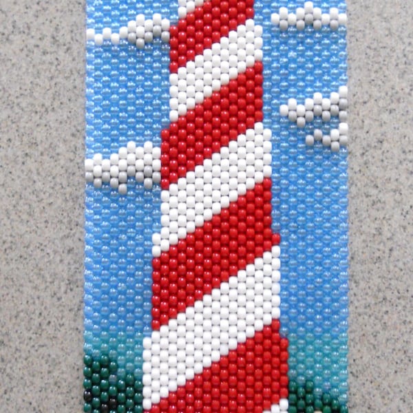 Handmade Lighthouse  Beaded Banner with Nylon Cord Hanger