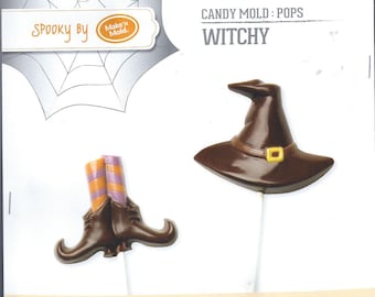 WITCH HEAD LOLLY POP MOLD H68 chocolate candy soap plaster halloween witches 