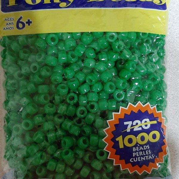 Darice Green Pony Beads 6mm x 9mm Brand New 1000  pieces per package